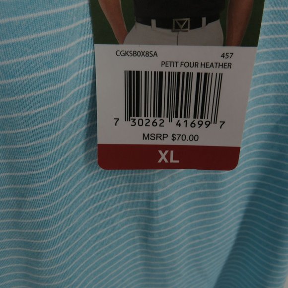 Callaway Mens XL Petit Four Heather Polo Shirt Blue Striped NWT $70 - Picture 4 of 5